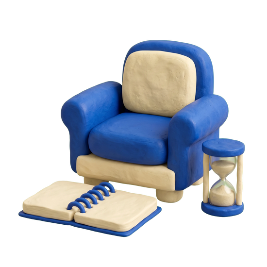 Life coach illustration in blue and ivory clay