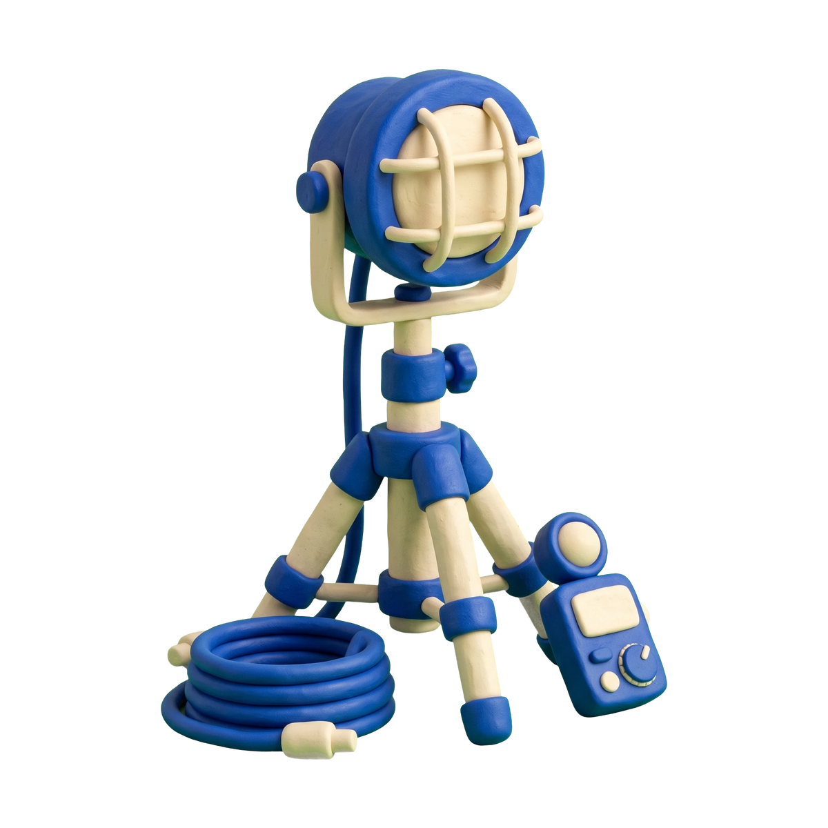 Lighting contractor illustration in blue and ivory clay