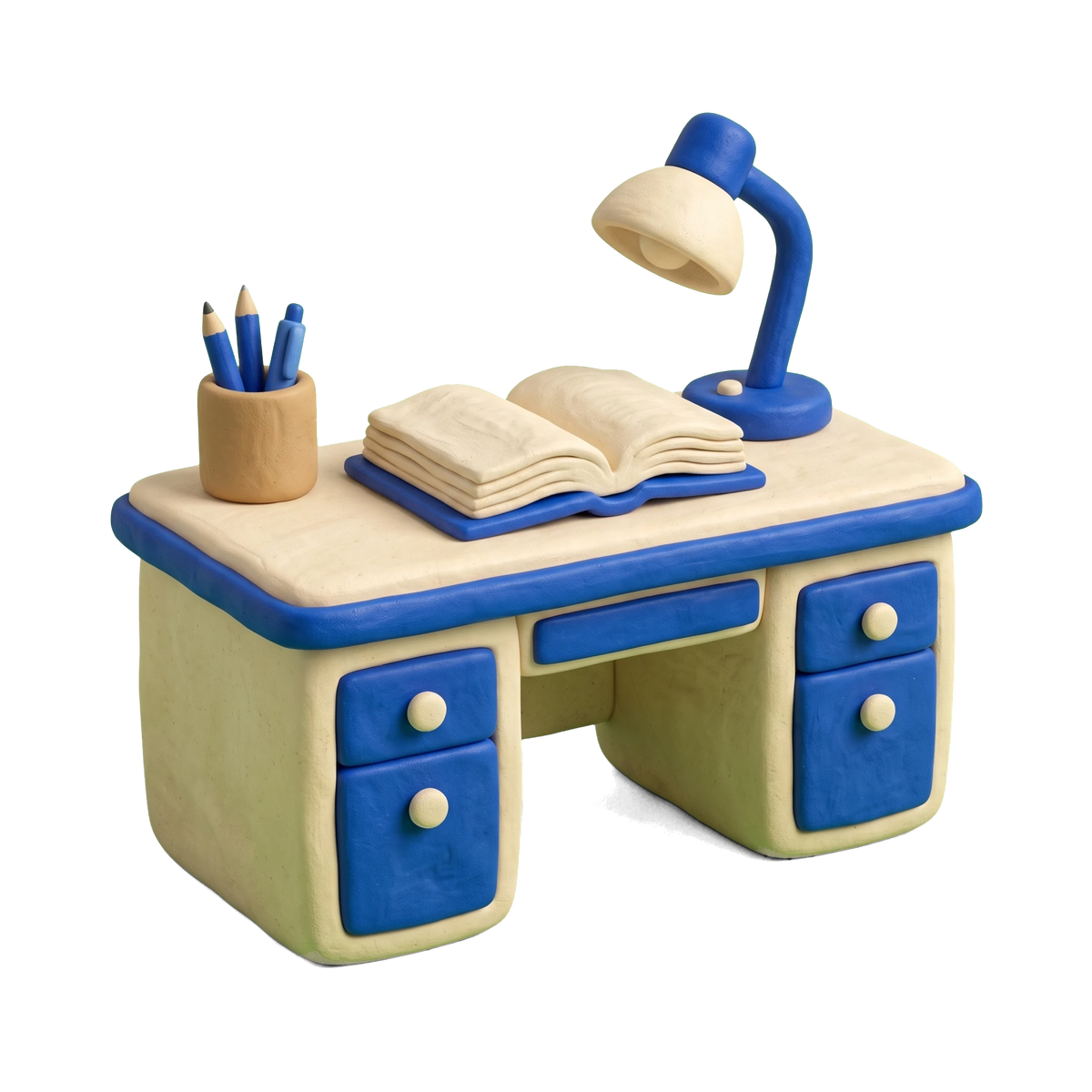 Literacy program illustration in blue and ivory clay