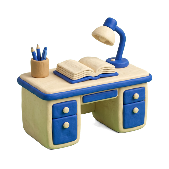 Literacy program illustration in blue and ivory clay