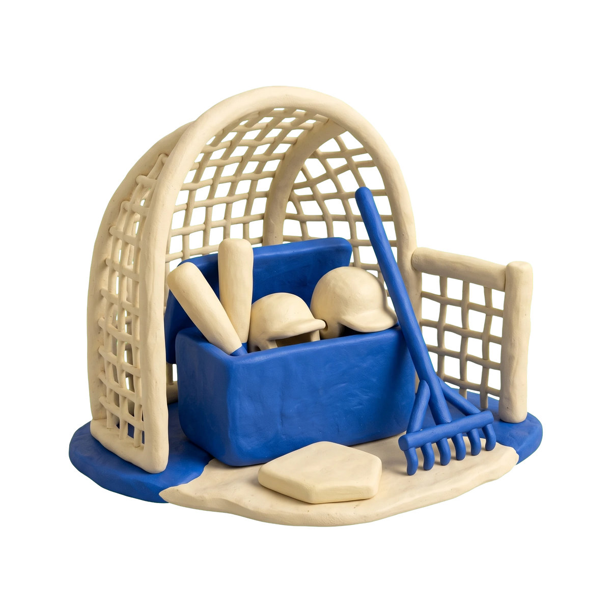 Little league field illustration in blue and ivory clay