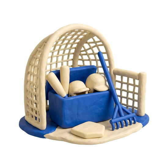 Little league field illustration in blue and ivory clay
