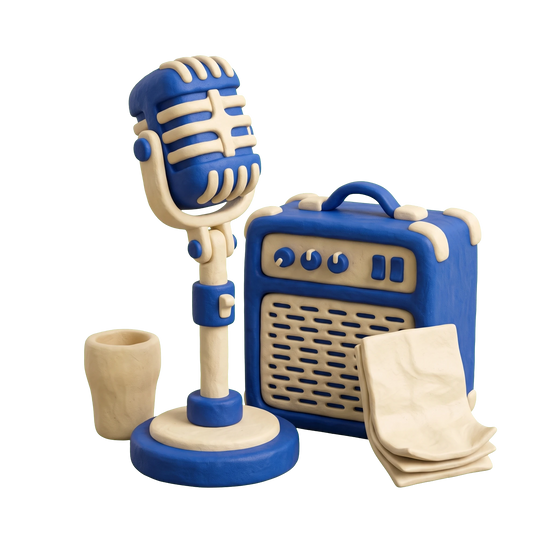 Live music bar illustration in blue and ivory clay