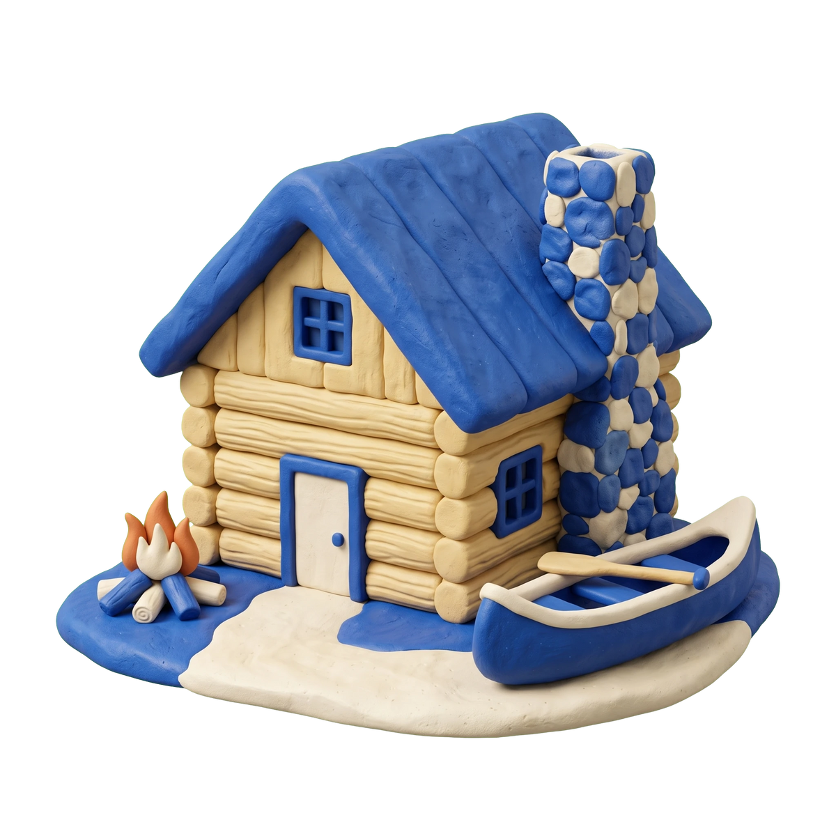 Lodge illustration in blue and ivory clay