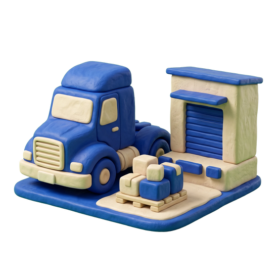 Logistics service illustration in blue and ivory clay