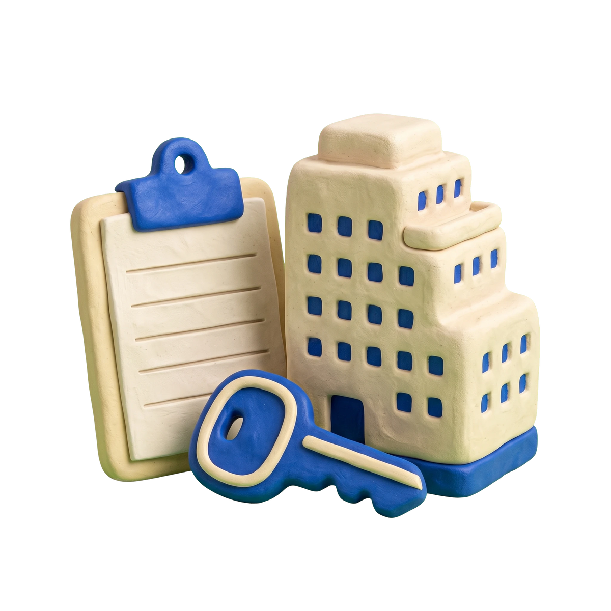 Low income housing program illustration in blue and ivory clay