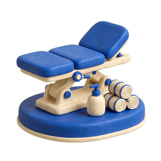 Lymph drainage therapist illustration in blue and ivory clay