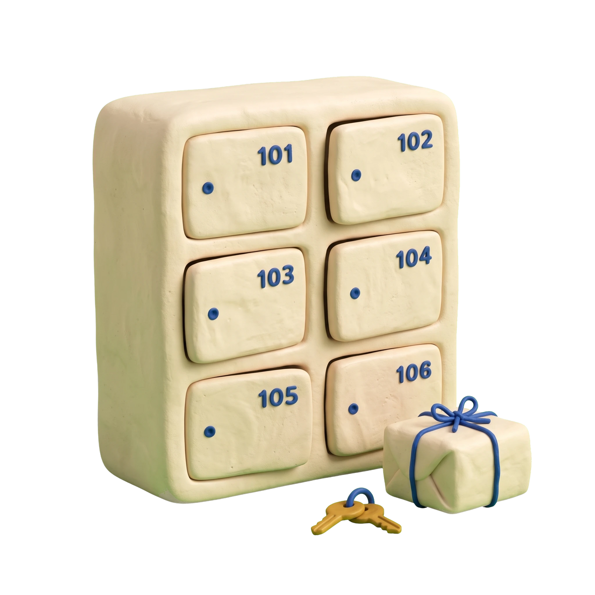 Mailbox rental service illustration in blue and ivory clay