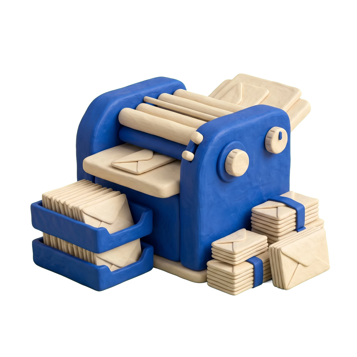 Mailing service illustration in blue and ivory clay