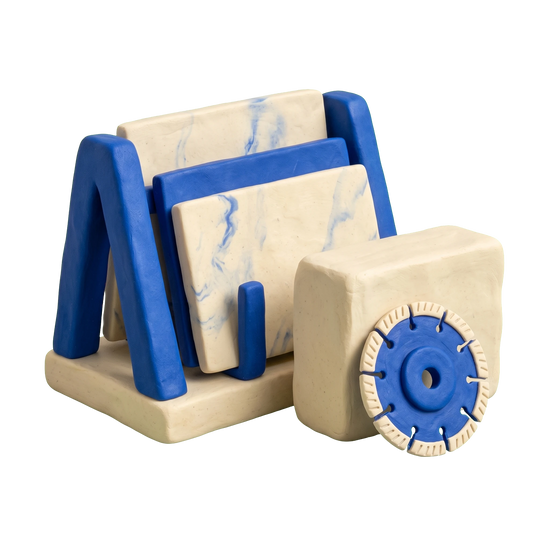 Marble supplier illustration in blue and ivory clay