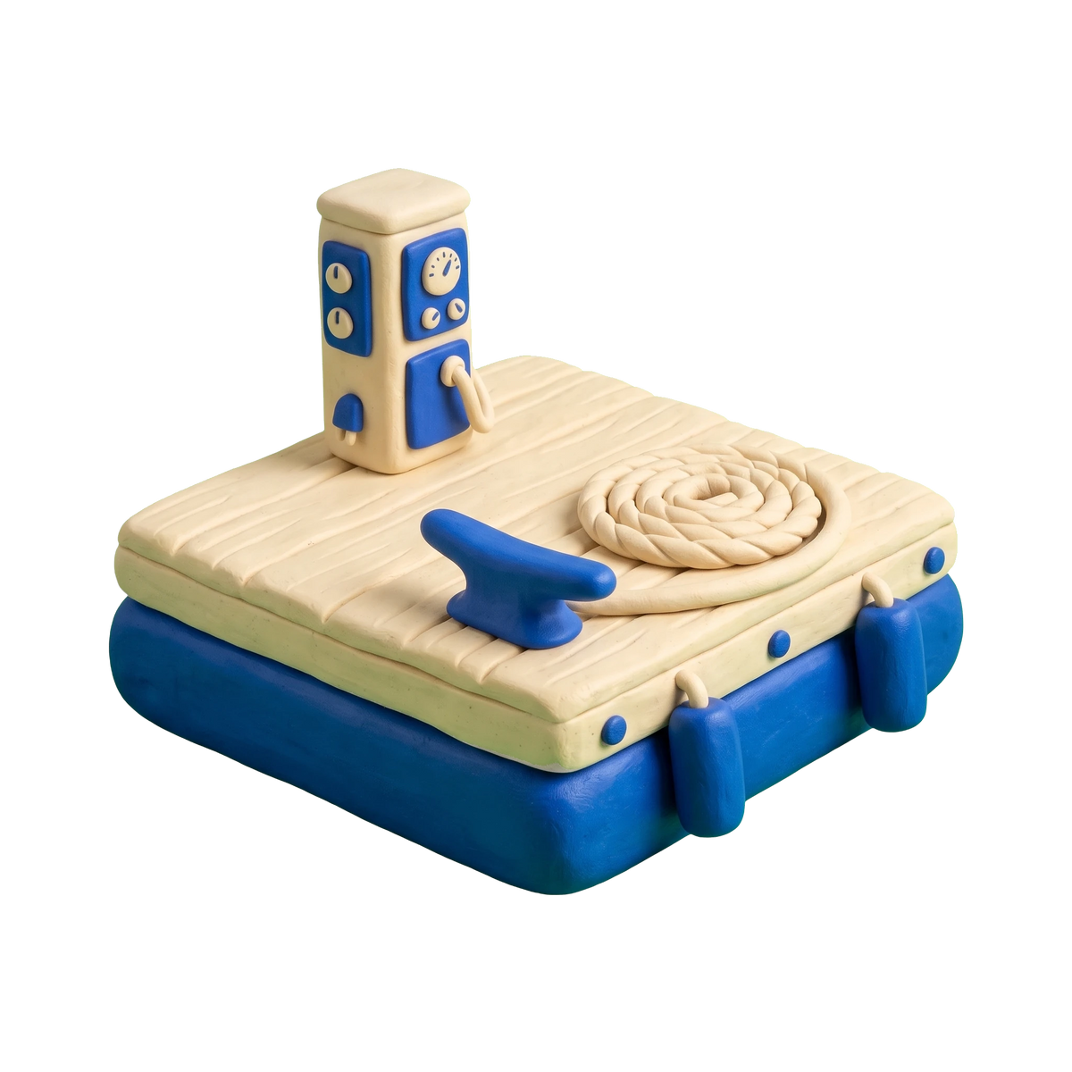 Marina illustration in blue and ivory clay