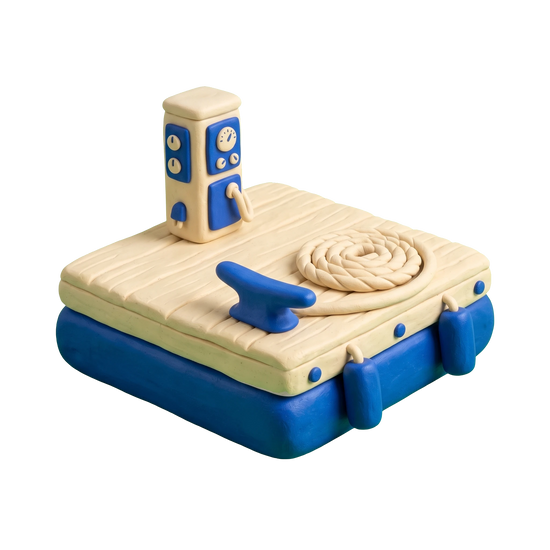 Marina illustration in blue and ivory clay