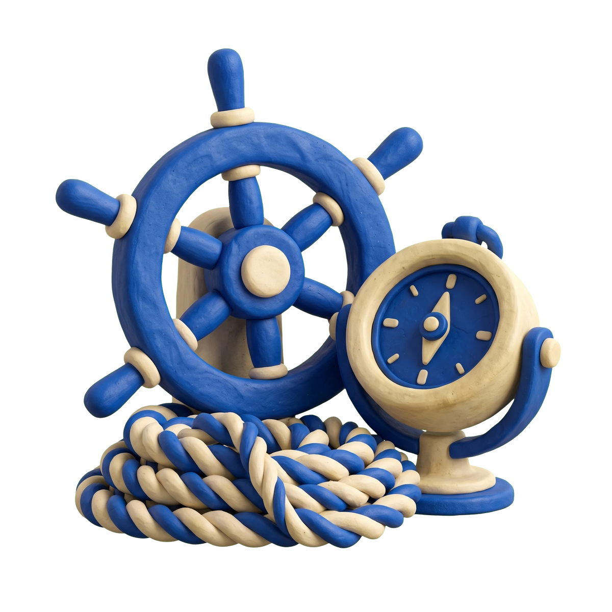 Marine supply store illustration in blue and ivory clay