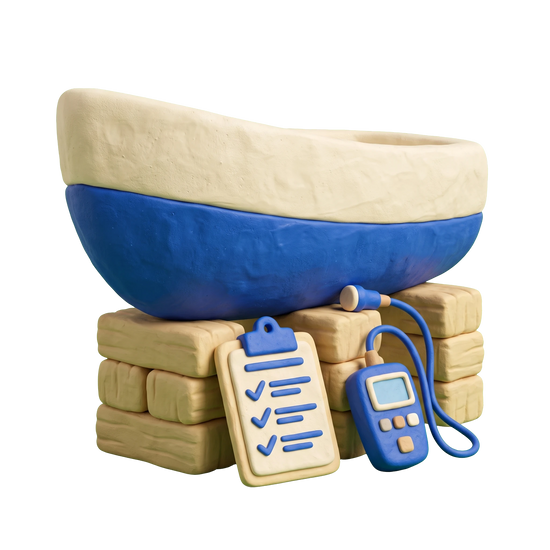Marine surveyor illustration in blue and ivory clay