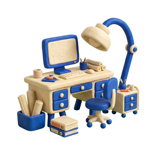 Marketing agency illustration in blue and ivory clay
