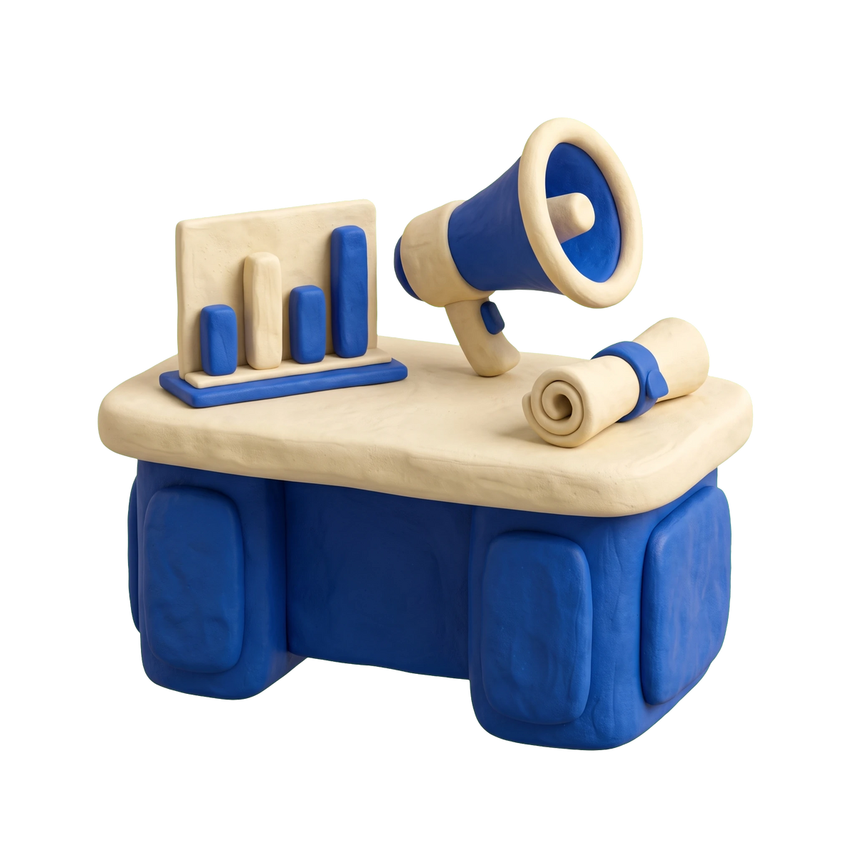 Marketing consultant illustration in blue and ivory clay