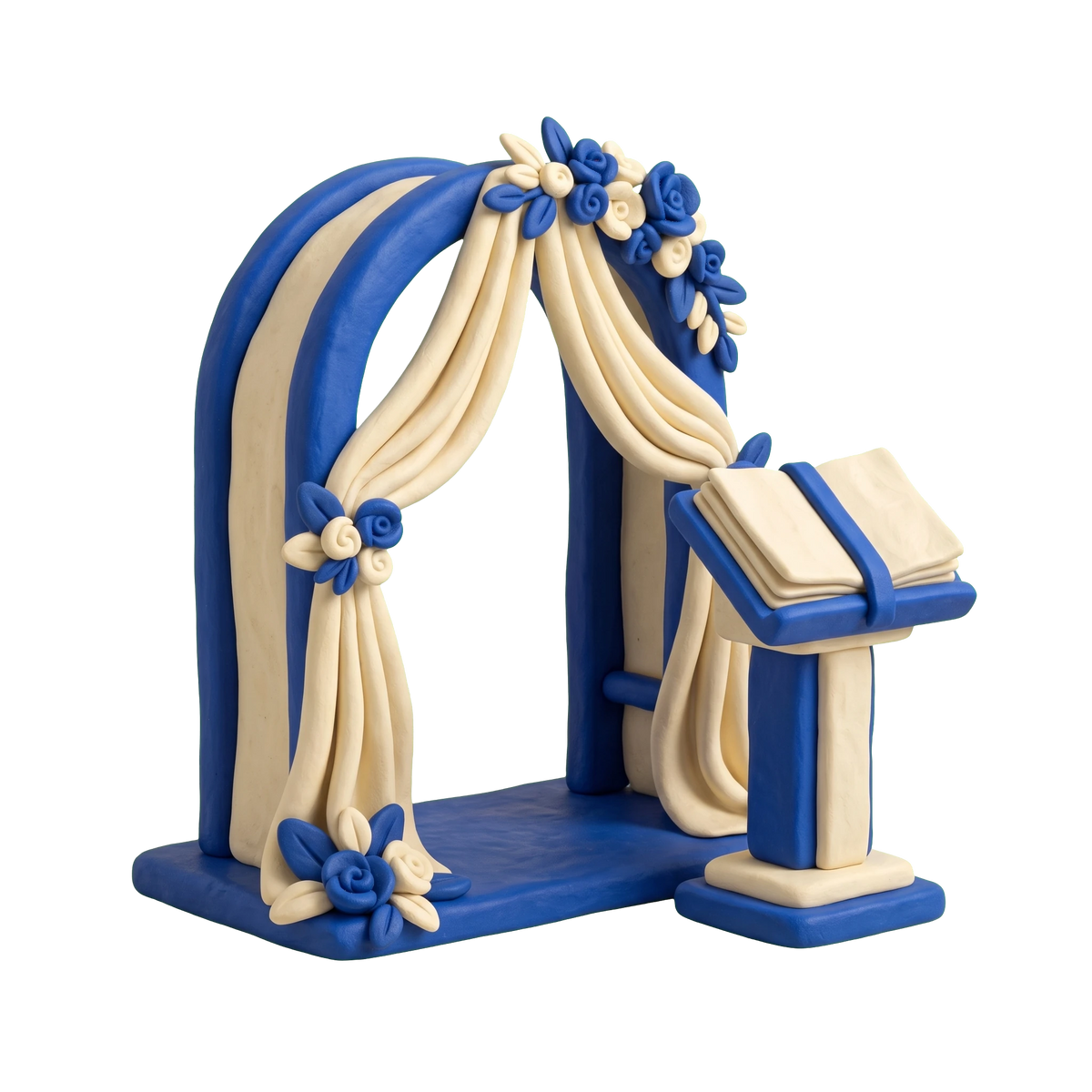 Marriage celebrant illustration in blue and ivory clay
