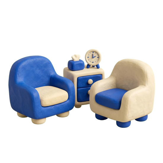 Marriage or relationship counselor illustration in blue and ivory clay