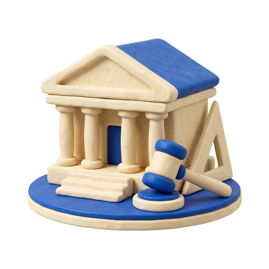 Masonic center illustration in blue and ivory clay