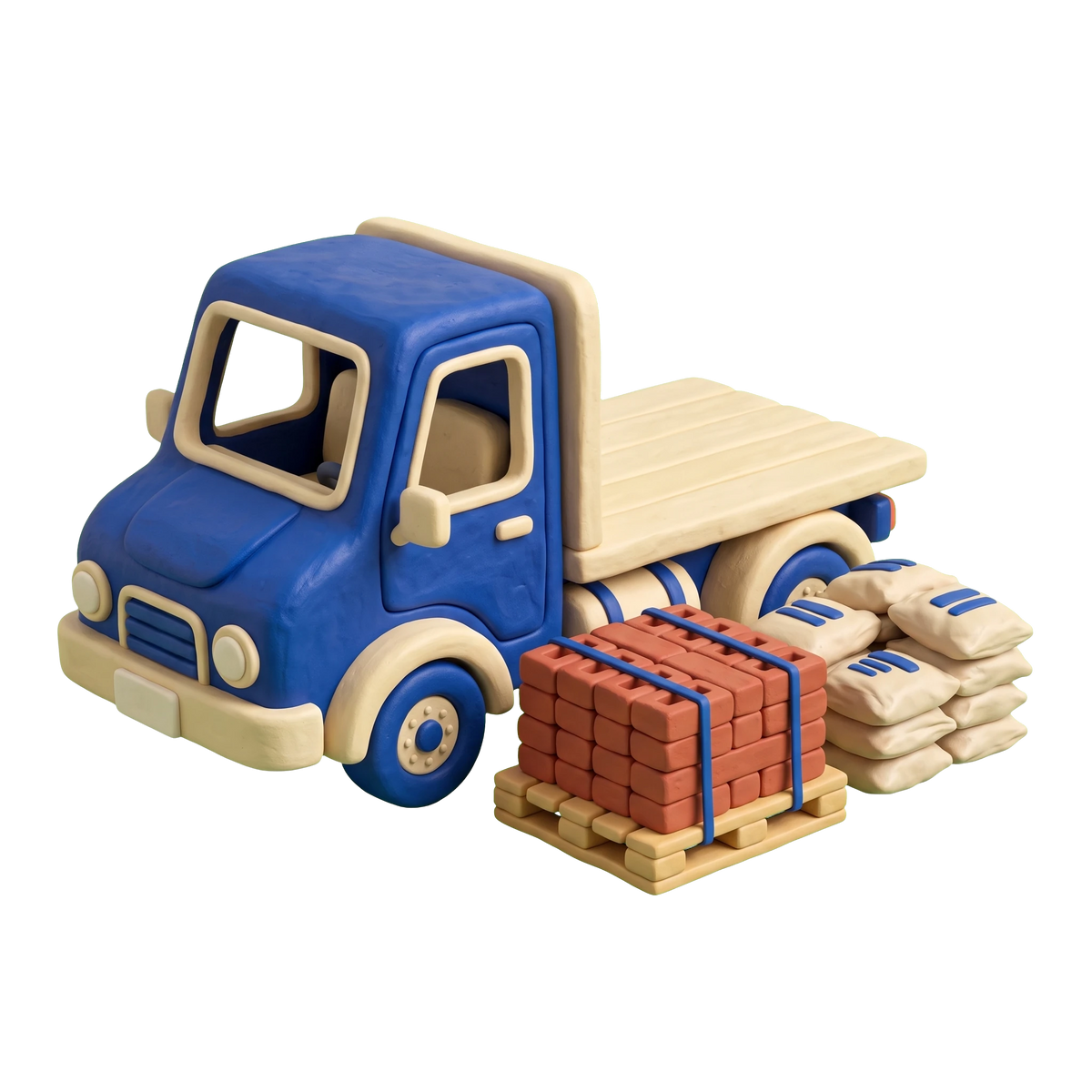 Masonry supply store illustration in blue and ivory clay
