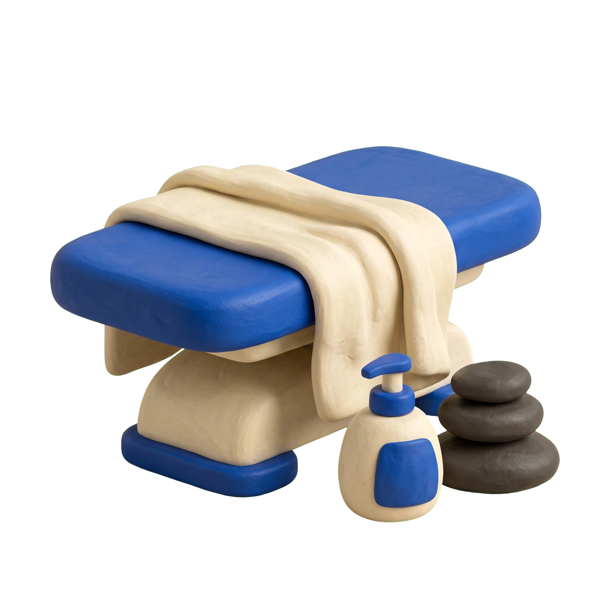 Massage spa illustration in blue and ivory clay