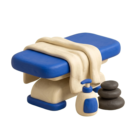 Massage spa illustration in blue and ivory clay