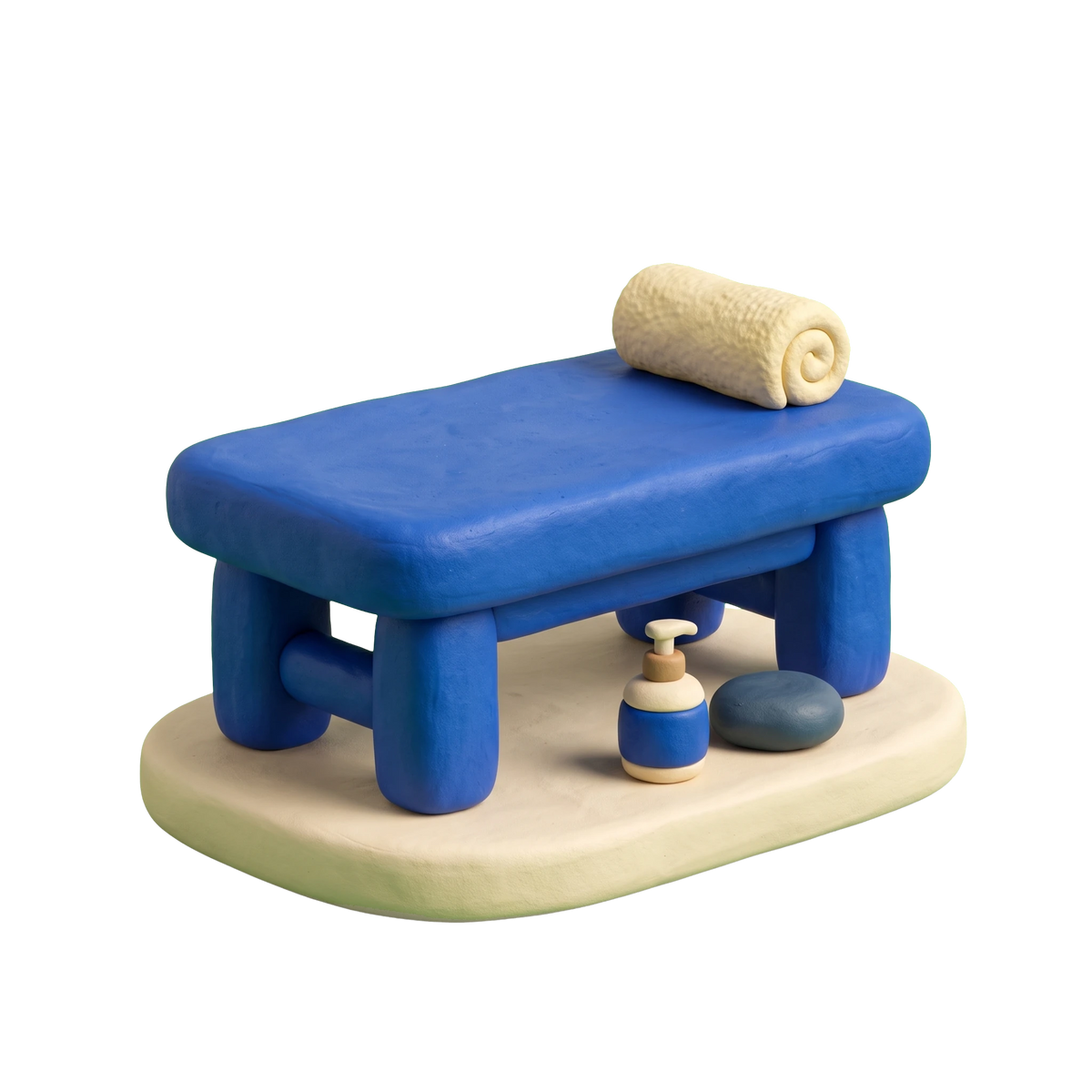 Massage therapist illustration in blue and ivory clay