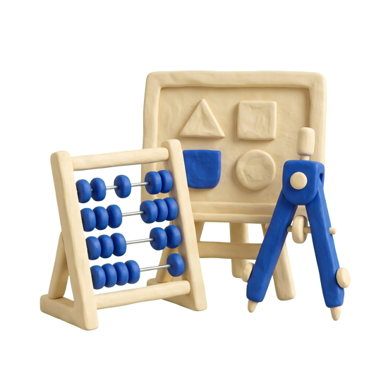 Mathematics school illustration in blue and ivory clay