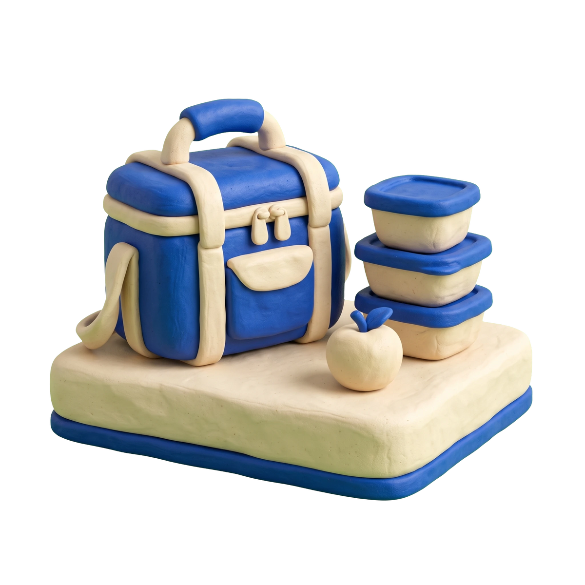 Meal delivery illustration in blue and ivory clay