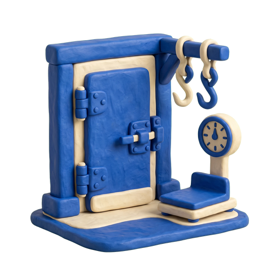 Meat wholesaler illustration in blue and ivory clay