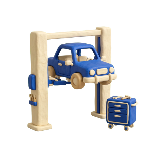 Mechanic illustration in blue and ivory clay
