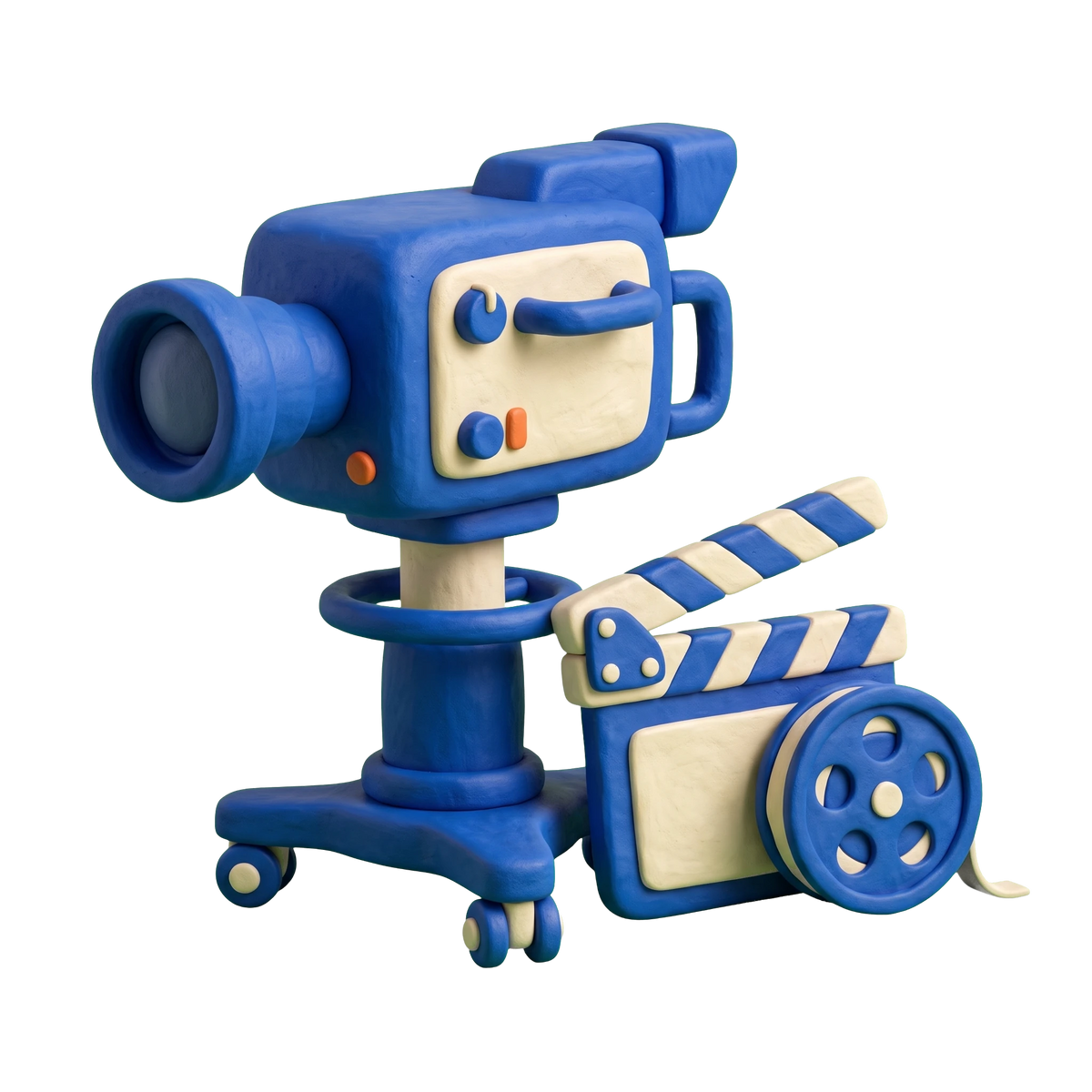 Media company illustration in blue and ivory clay