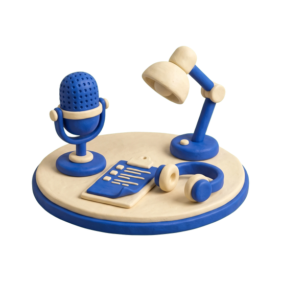 Media consultant illustration in blue and ivory clay
