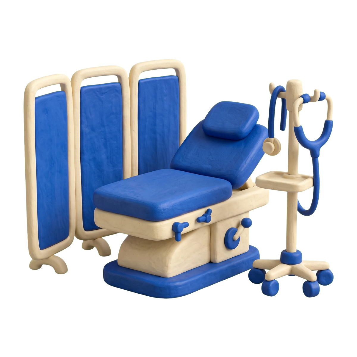 Medical clinic illustration in blue and ivory clay