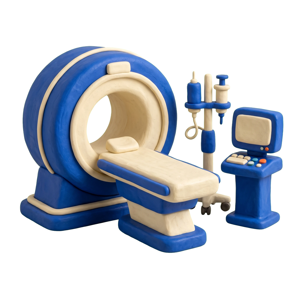 Medical diagnostic imaging center illustration in blue and ivory clay