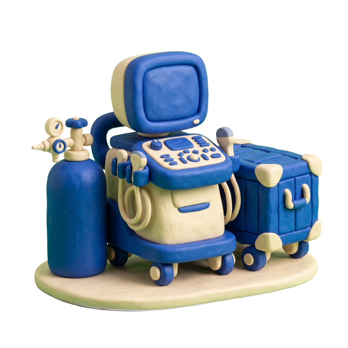 Medical equipment supplier illustration in blue and ivory clay