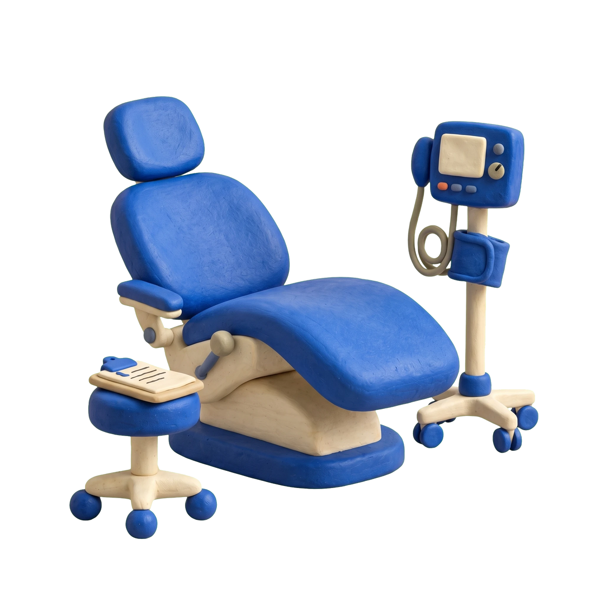 Medical office illustration in blue and ivory clay