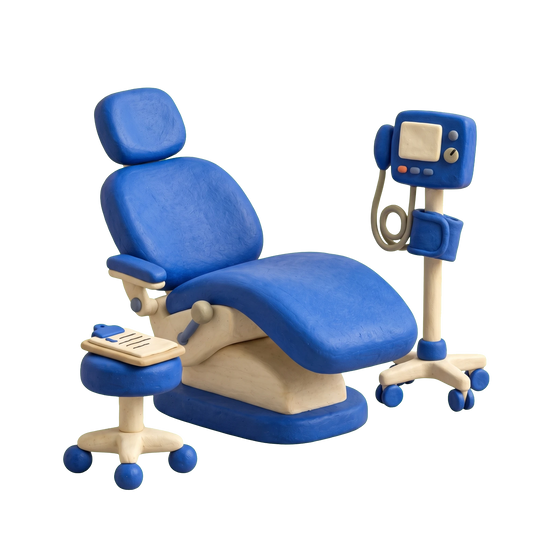 Medical office illustration in blue and ivory clay