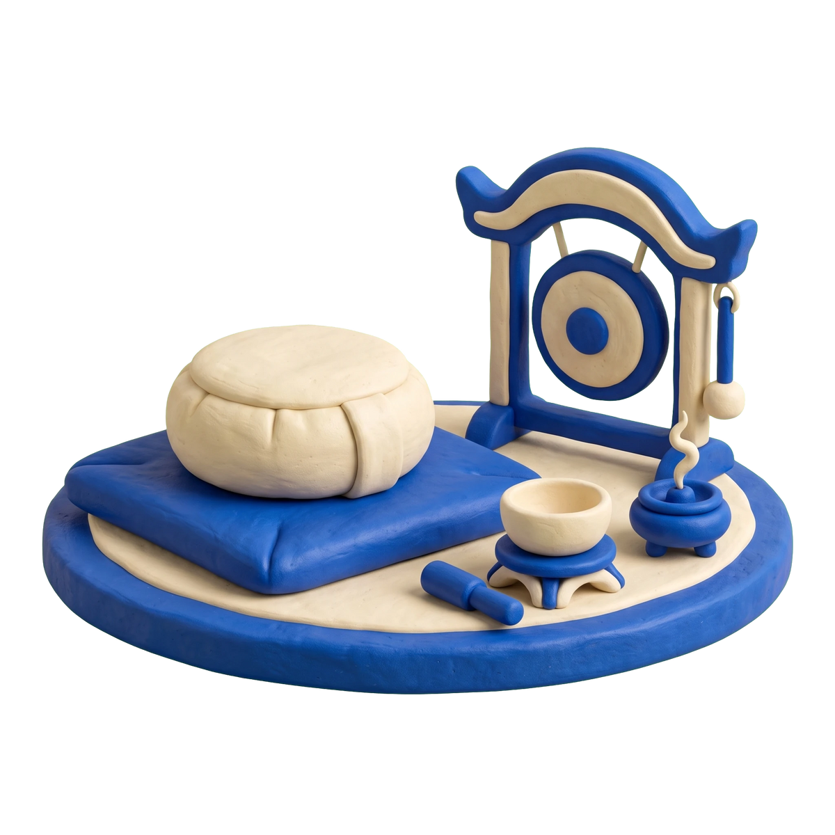 Meditation instructor illustration in blue and ivory clay