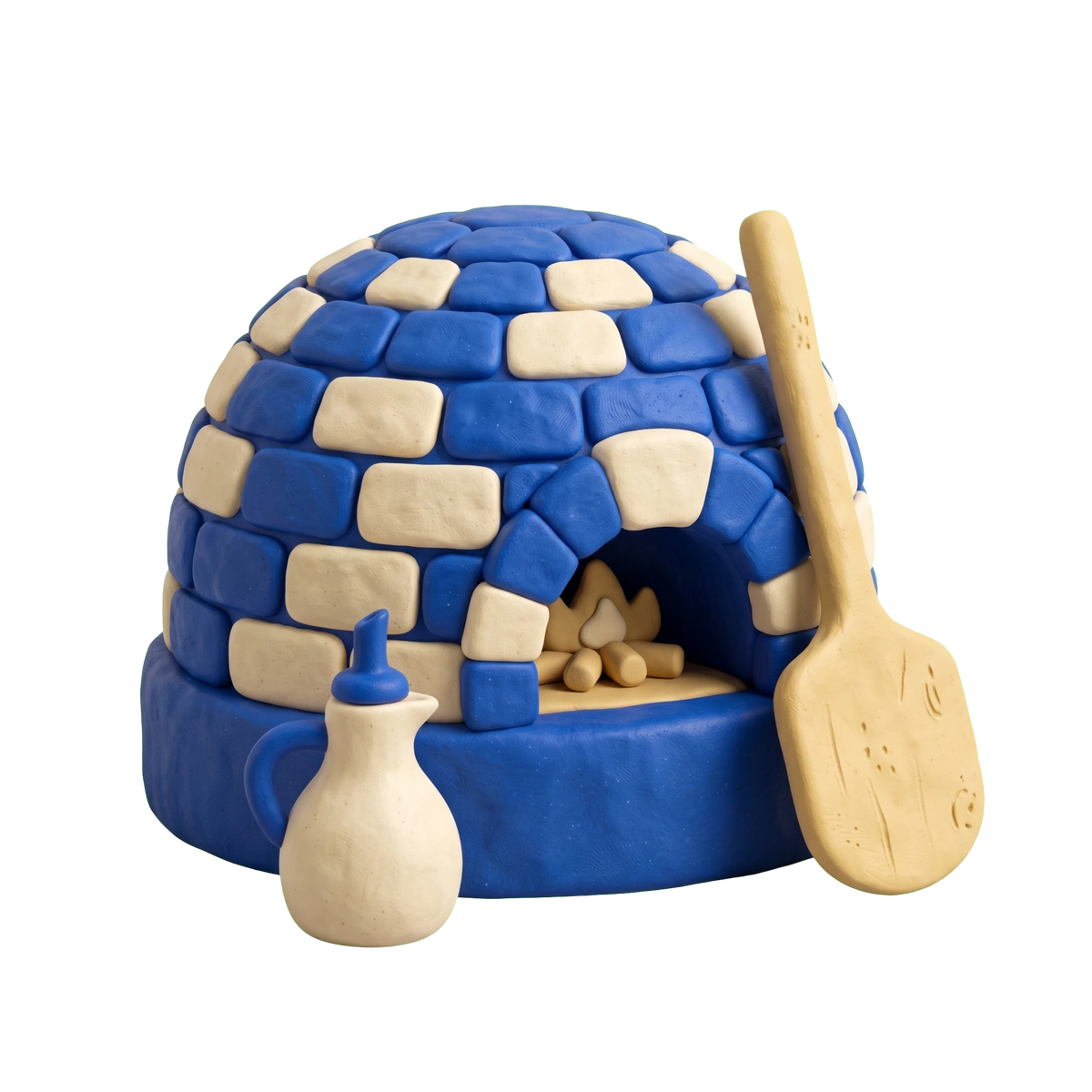 Mediterranean restaurant illustration in blue and ivory clay