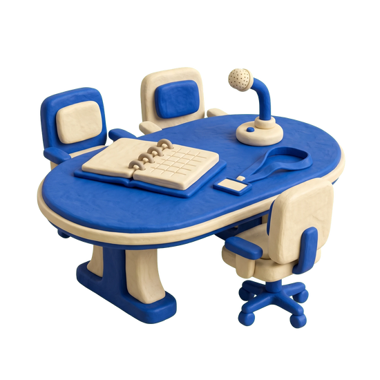 Meeting planning service illustration in blue and ivory clay