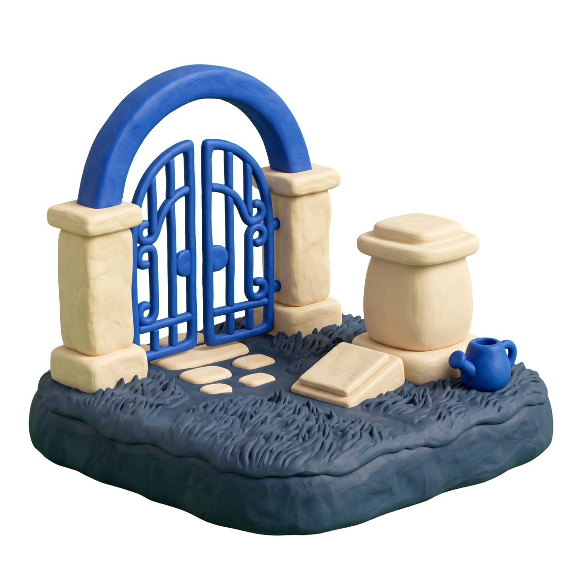 Memorial park illustration in blue and ivory clay
