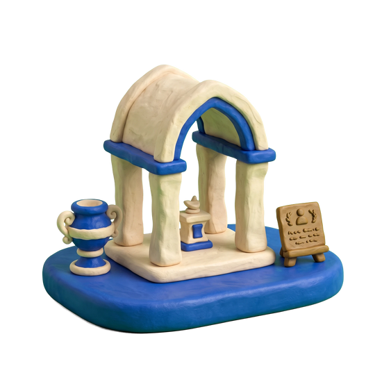 Memorial illustration in blue and ivory clay