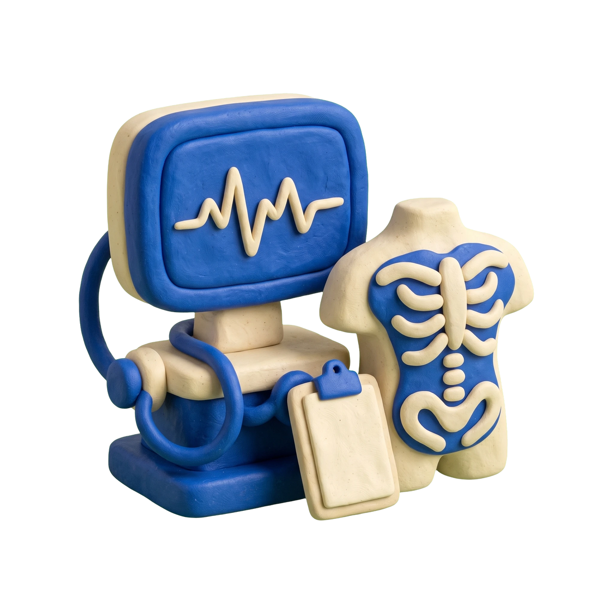 Men's health physician illustration in blue and ivory clay