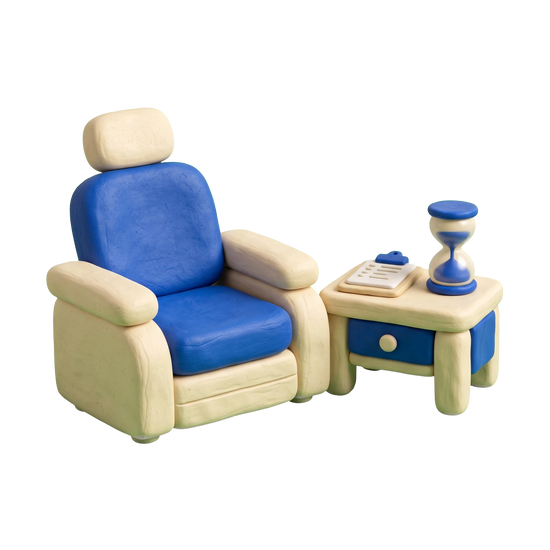 Mental health clinic illustration in blue and ivory clay