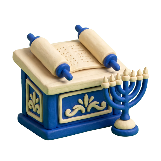 Messianic synagogue illustration in blue and ivory clay