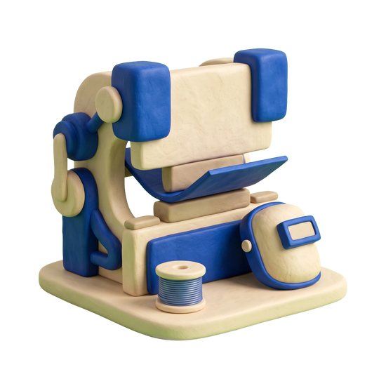 Metal fabricator illustration in blue and ivory clay