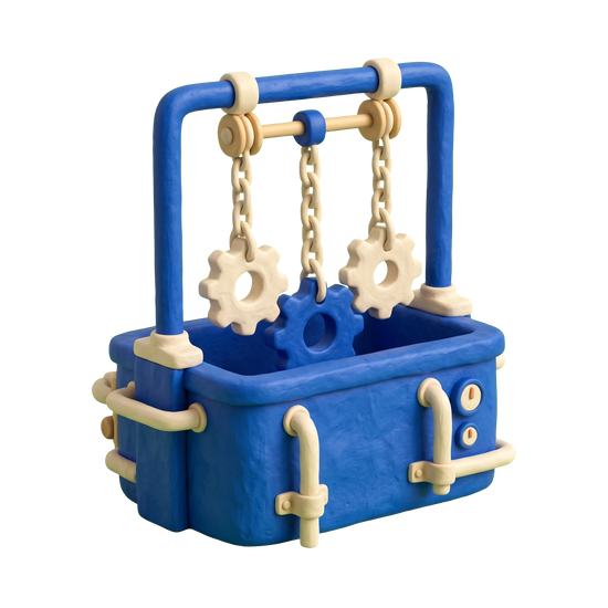 Metal finisher illustration in blue and ivory clay
