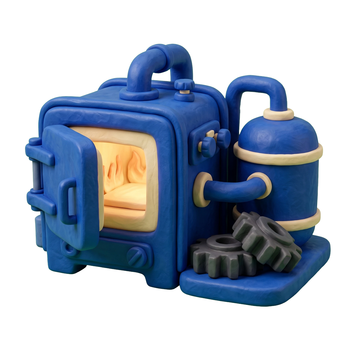 Metal heat treating service illustration in blue and ivory clay