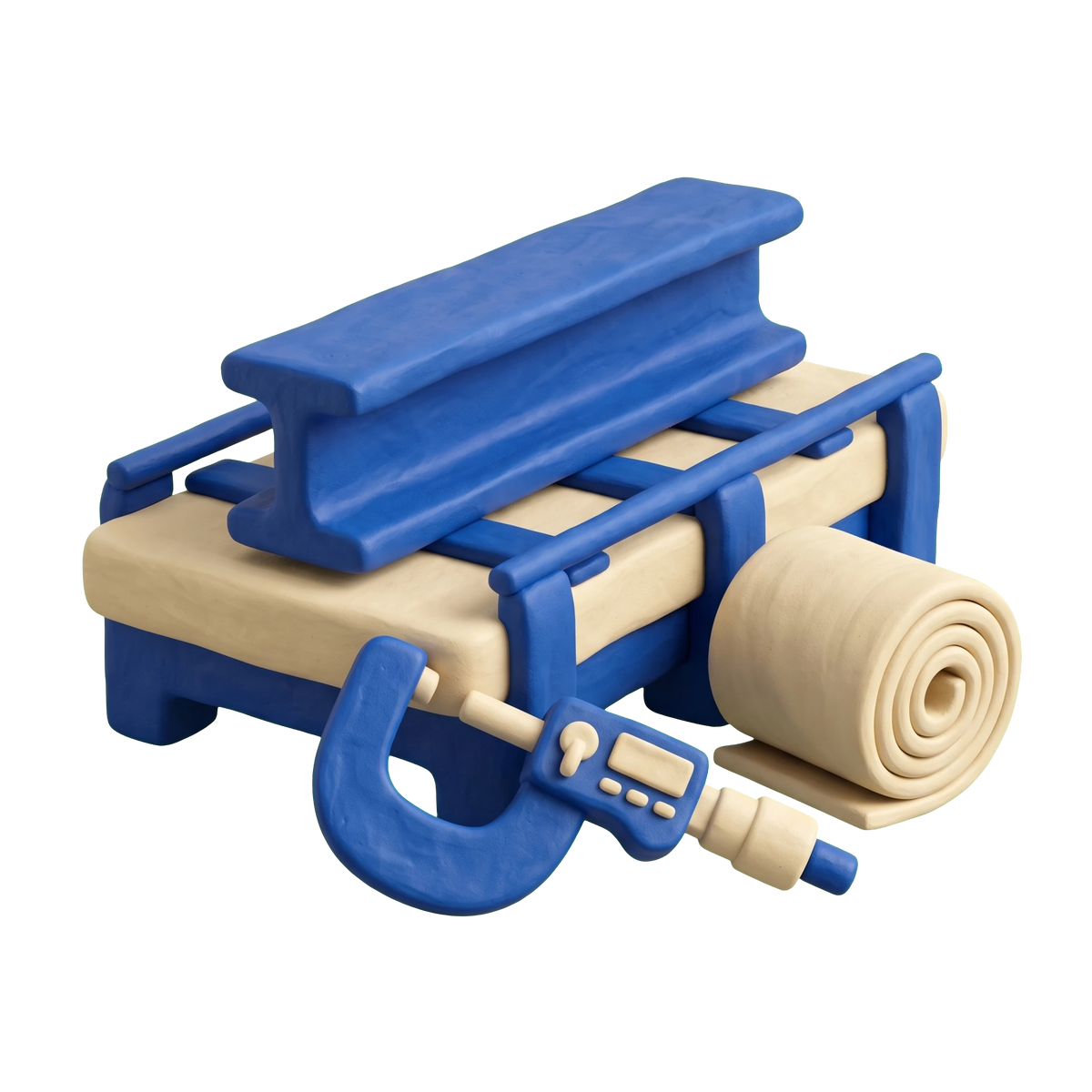 Metal supplier illustration in blue and ivory clay